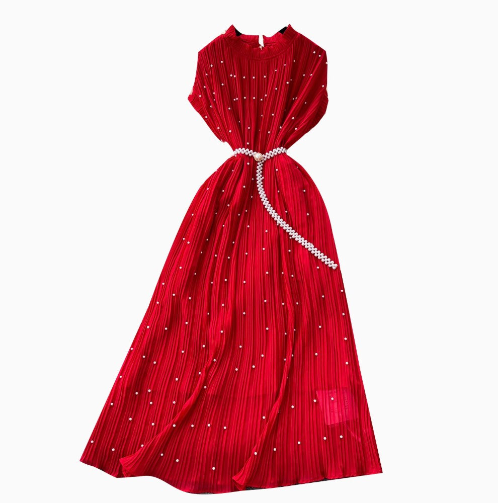 High-end Beaded Pleated A-line Dress
