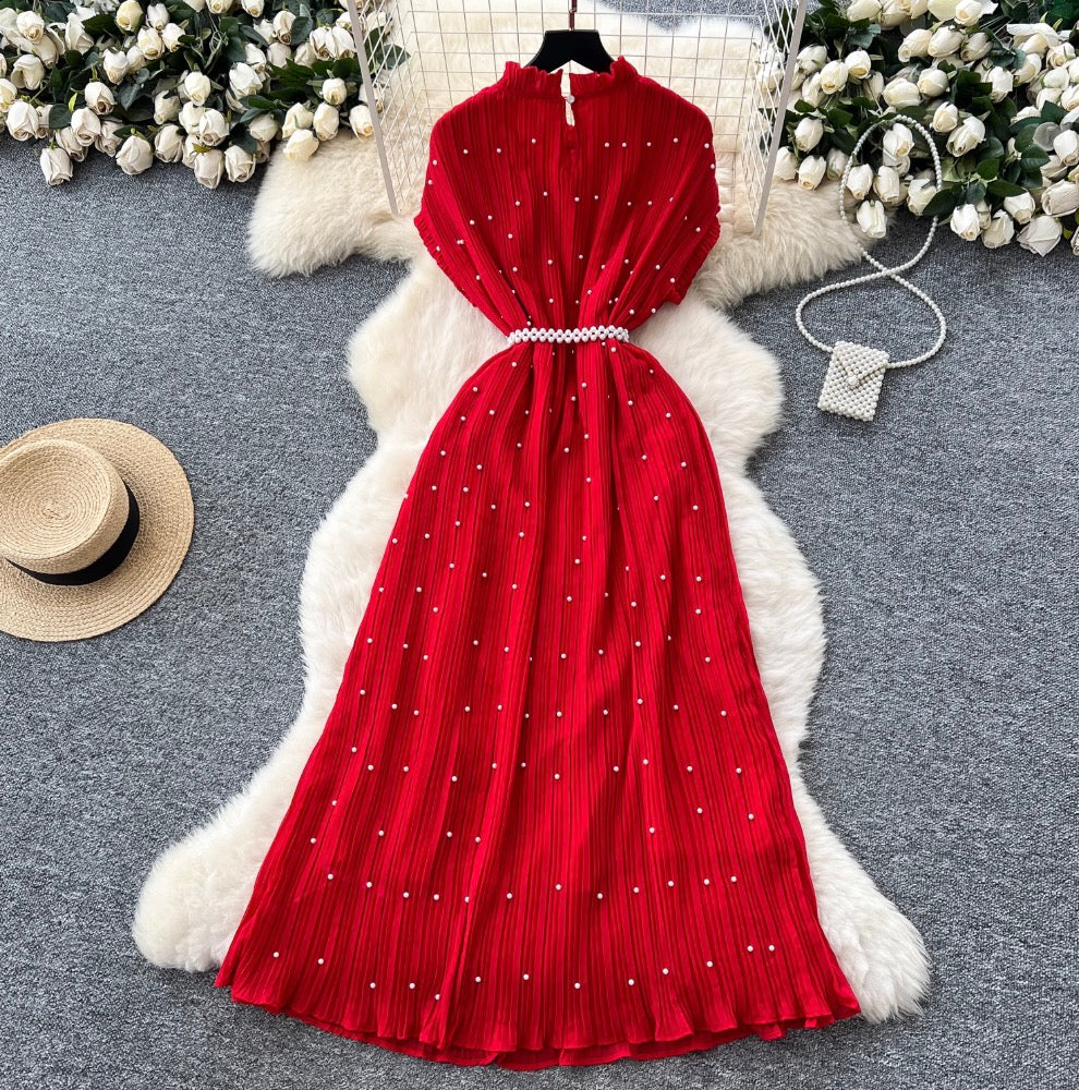 High-end Beaded Pleated A-line Dress