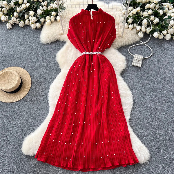 High-end Beaded Pleated A-line Dress