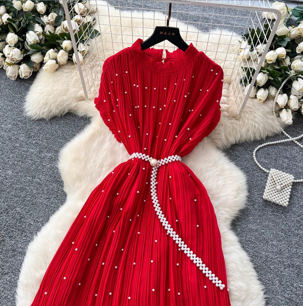 High-end Beaded Pleated A-line Dress