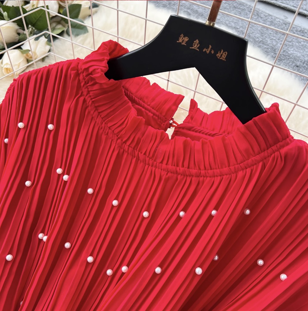 High-end Beaded Pleated A-line Dress