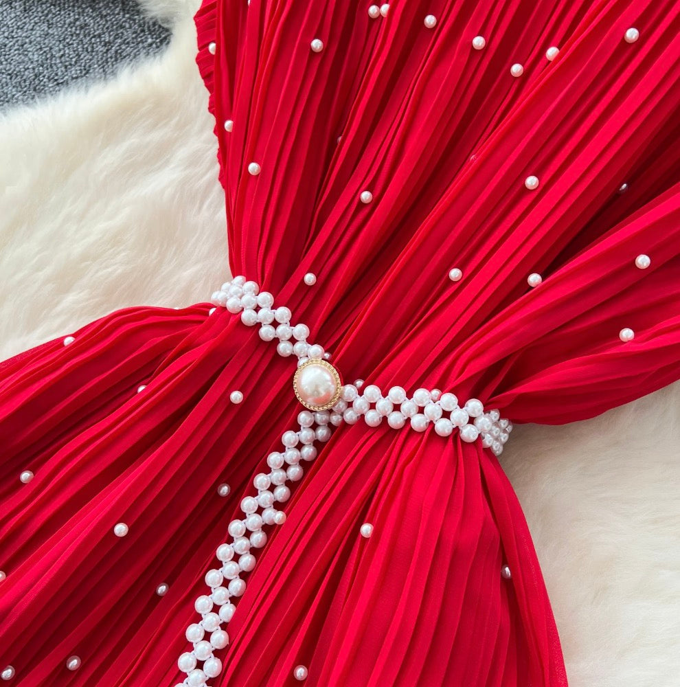 High-end Beaded Pleated A-line Dress