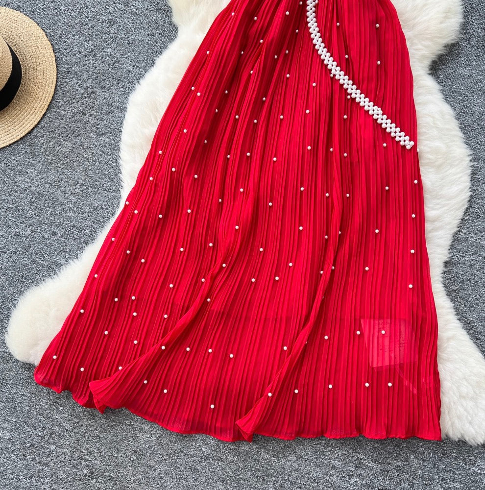 High-end Beaded Pleated A-line Dress