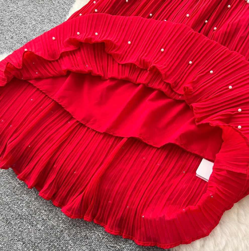High-end Beaded Pleated A-line Dress