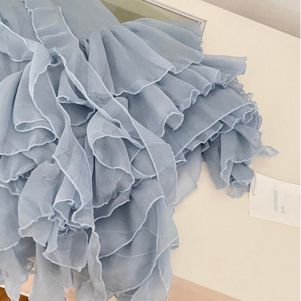 Irregular Design Fairy Blue Halter Dress