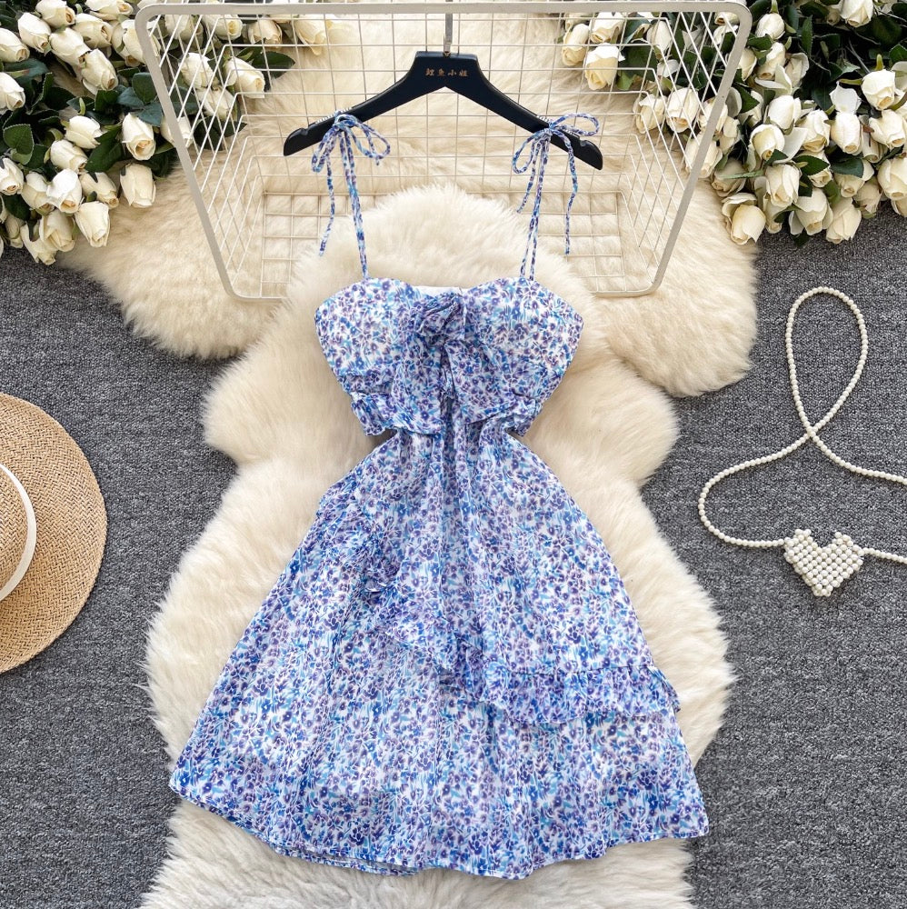 Hollowed Backless Floral Chiffon Slip Dress