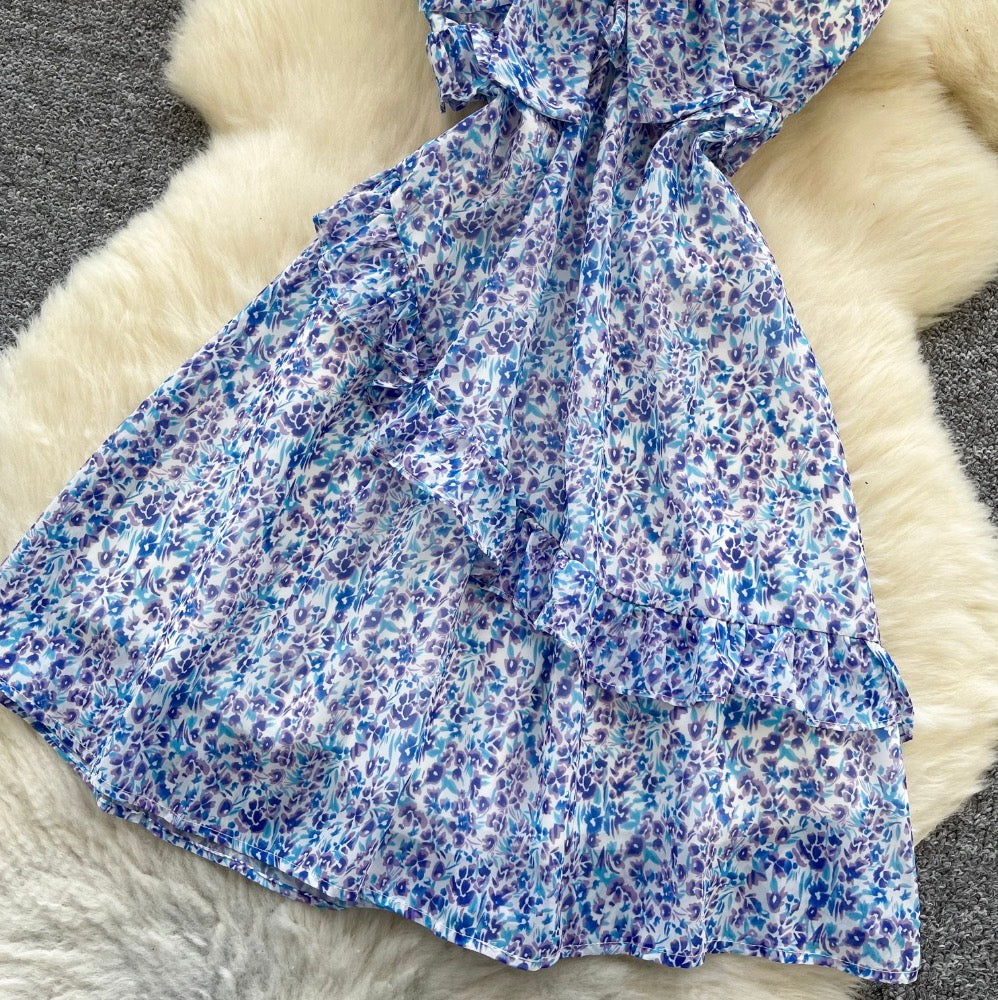 Hollowed Backless Floral Chiffon Slip Dress