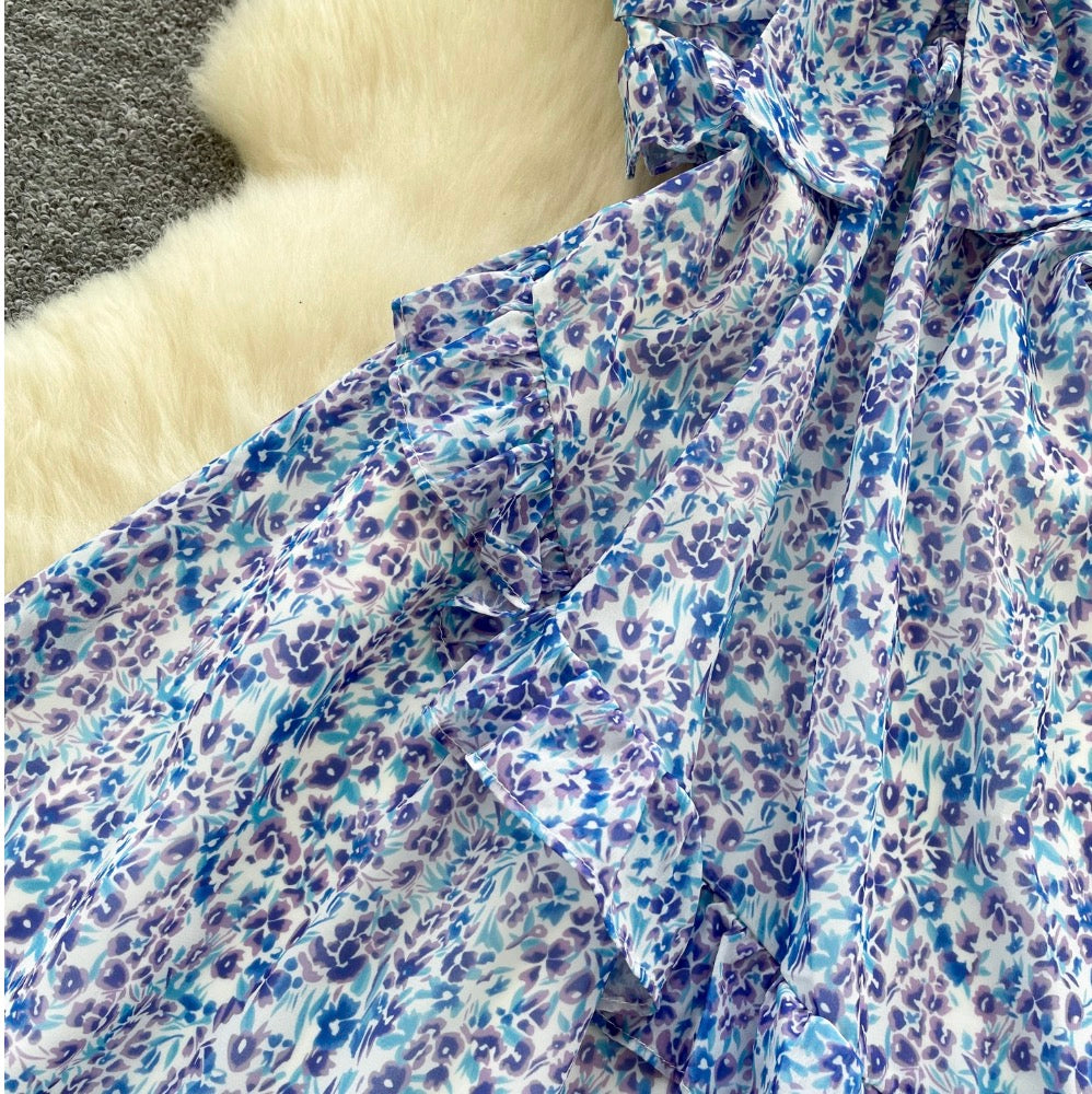Hollowed Backless Floral Chiffon Slip Dress