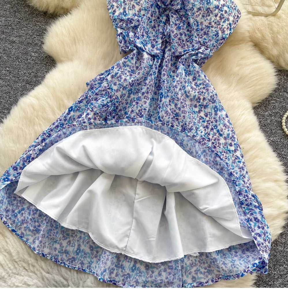 Hollowed Backless Floral Chiffon Slip Dress