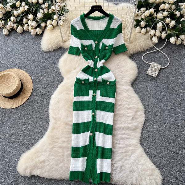 Color-blocking Striped Knitted Dress