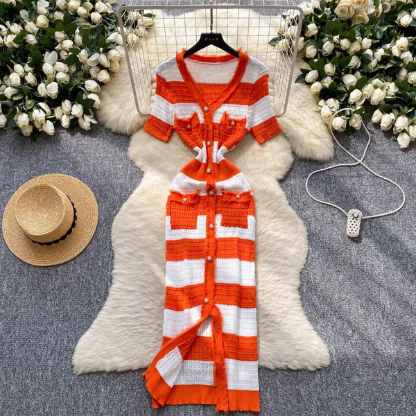 Color-blocking Striped Knitted Dress