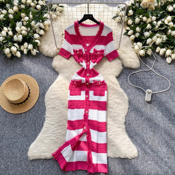 Color-blocking Striped Knitted Dress