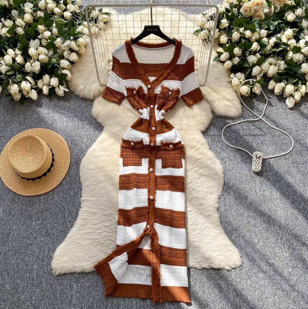 Color-blocking Striped Knitted Dress