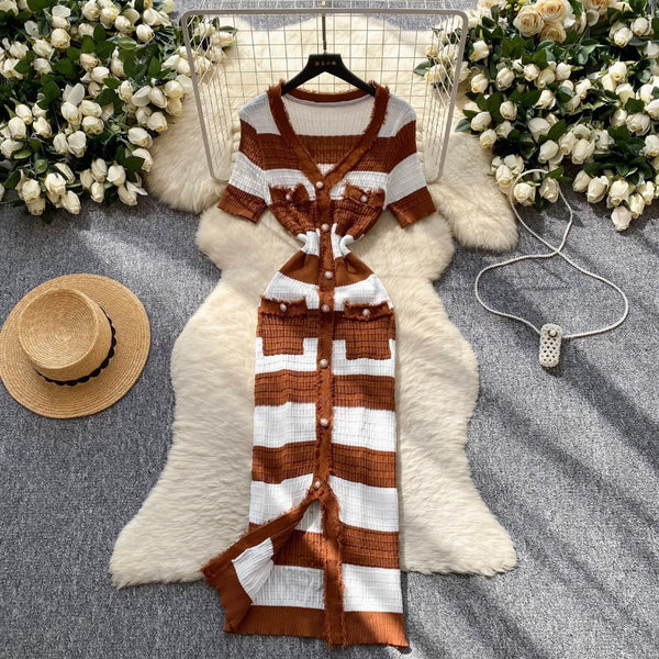 Color-blocking Striped Knitted Dress