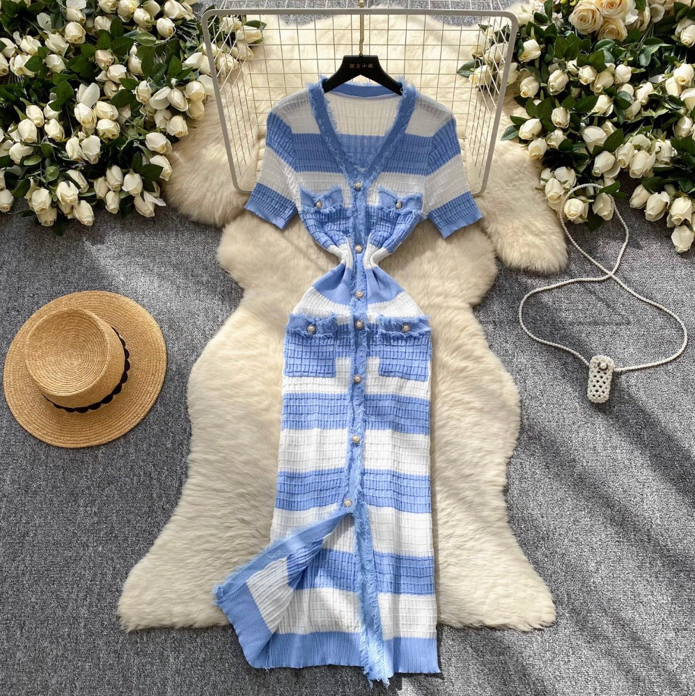 Color-blocking Striped Knitted Dress