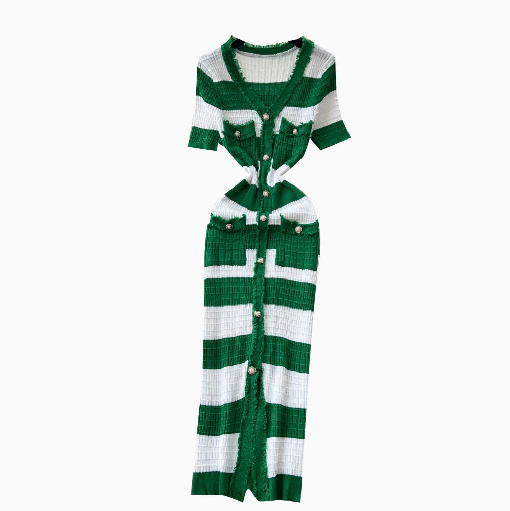 Color-blocking Striped Knitted Dress