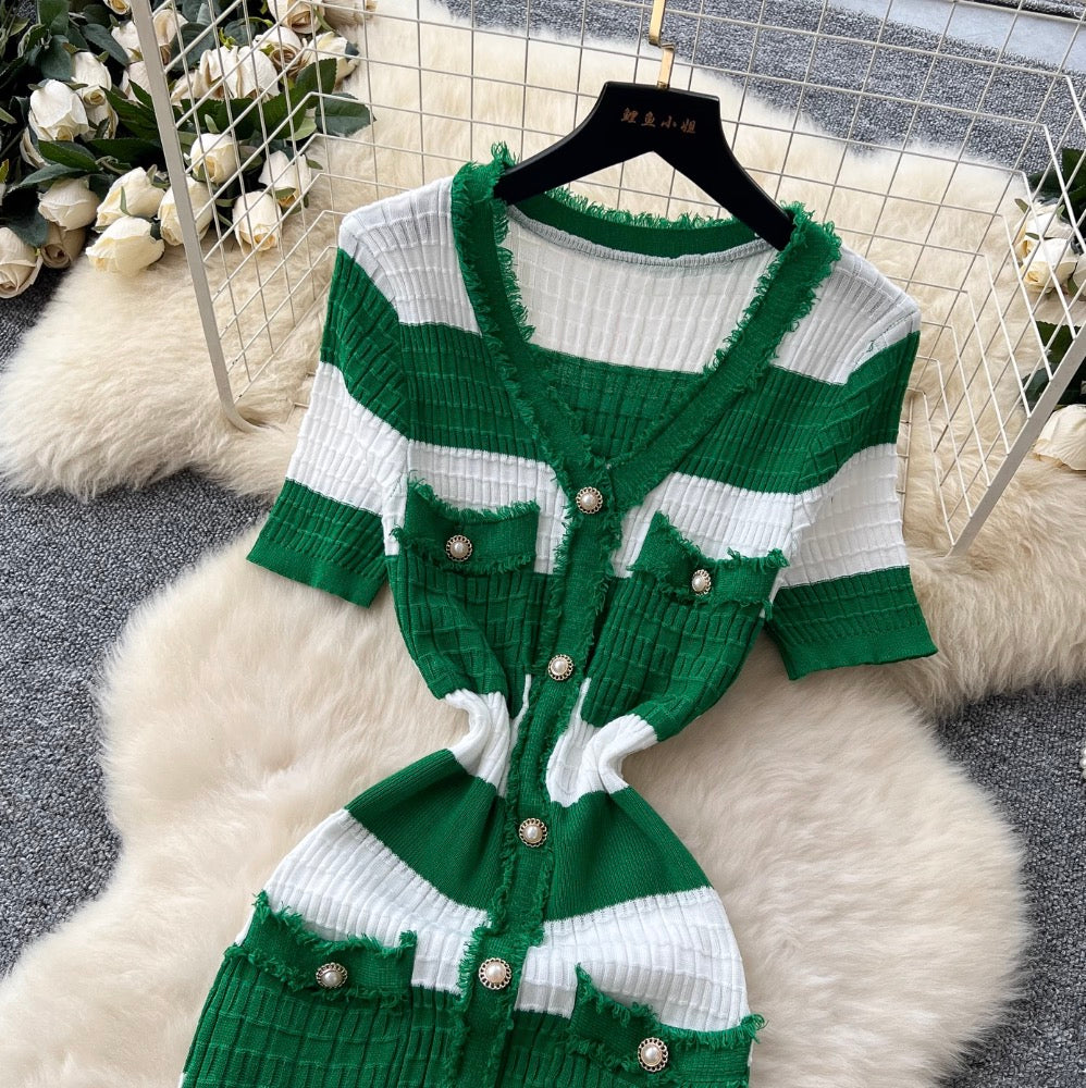 Color-blocking Striped Knitted Dress