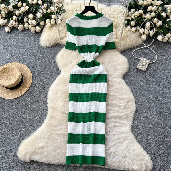 Color-blocking Striped Knitted Dress