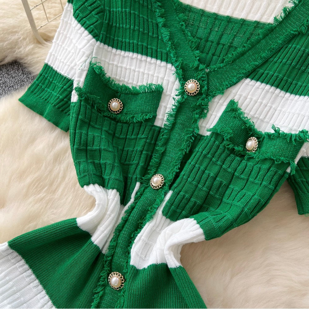 Color-blocking Striped Knitted Dress