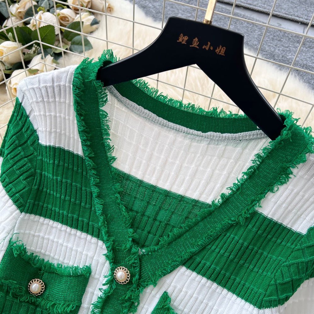 Color-blocking Striped Knitted Dress