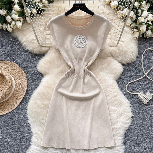 Simple Design 3d Flower Knit Dress