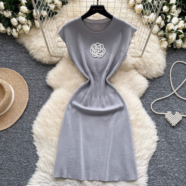 Simple Design 3d Flower Knit Dress