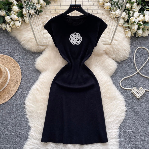 Simple Design 3d Flower Knit Dress