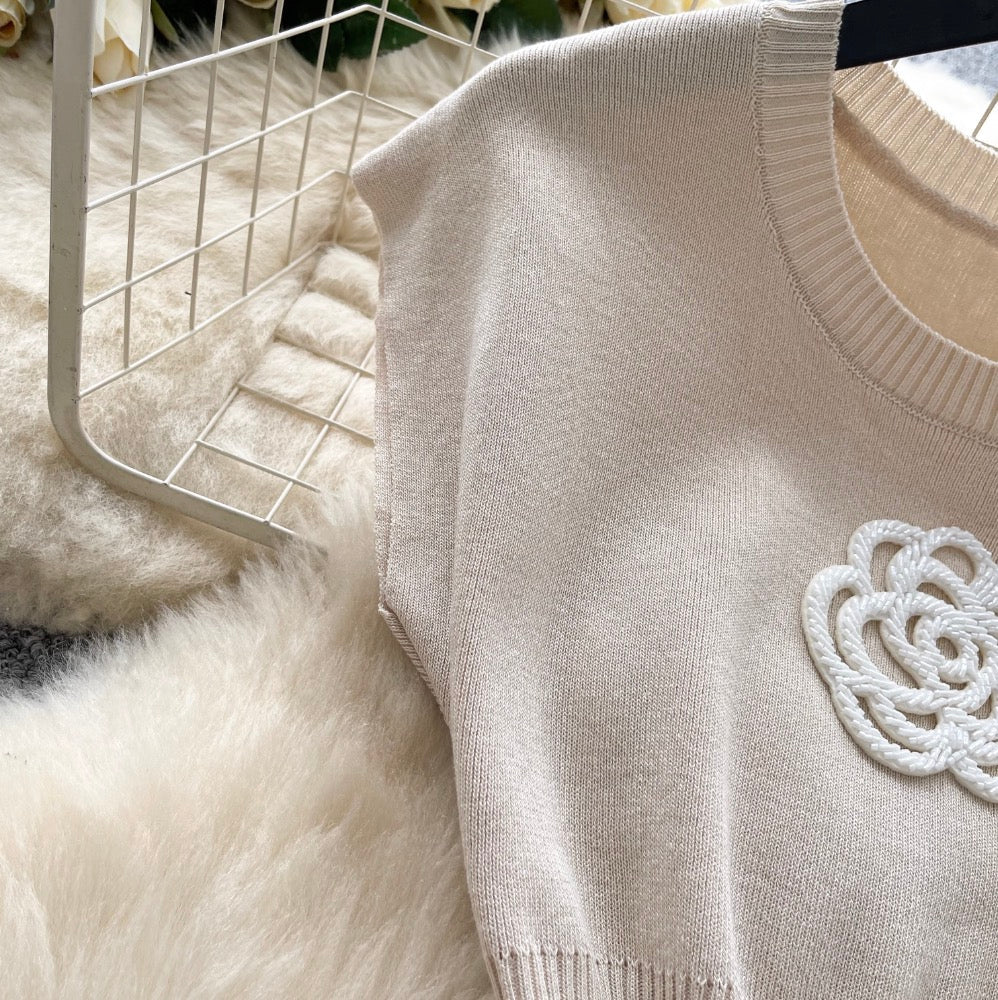 Simple Design 3d Flower Knit Dress