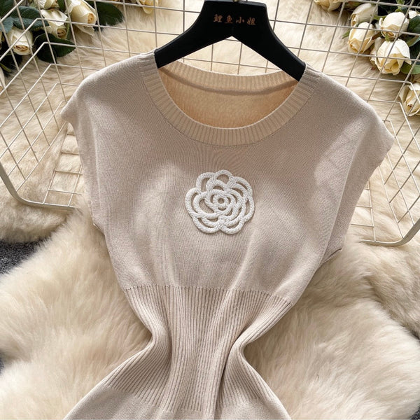 Simple Design 3d Flower Knit Dress