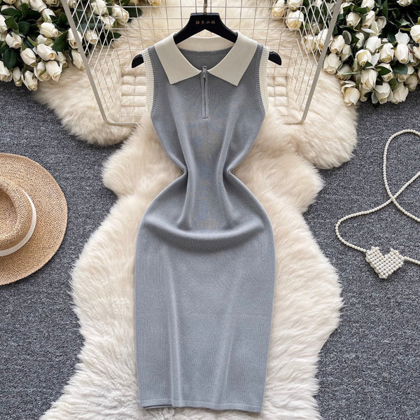 Vintage Color-blocking Zipped Knit Dress