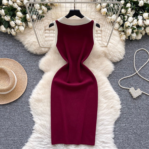 Vintage Color-blocking Zipped Knit Dress