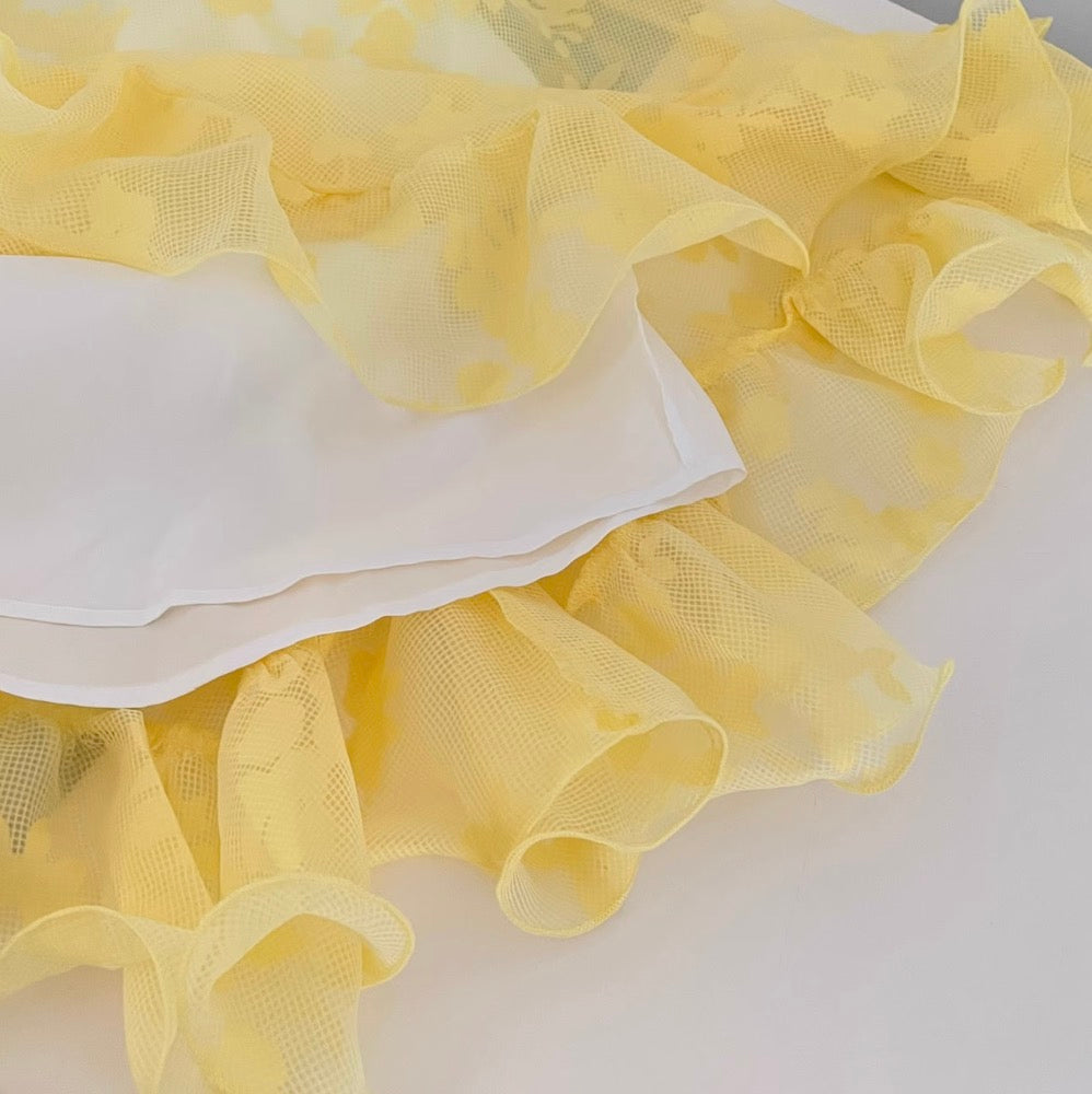 One-shoulder Yellow Flower Embroidery Dress