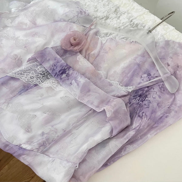 Purple Tie-dye Lace Patchwork Slip Dress