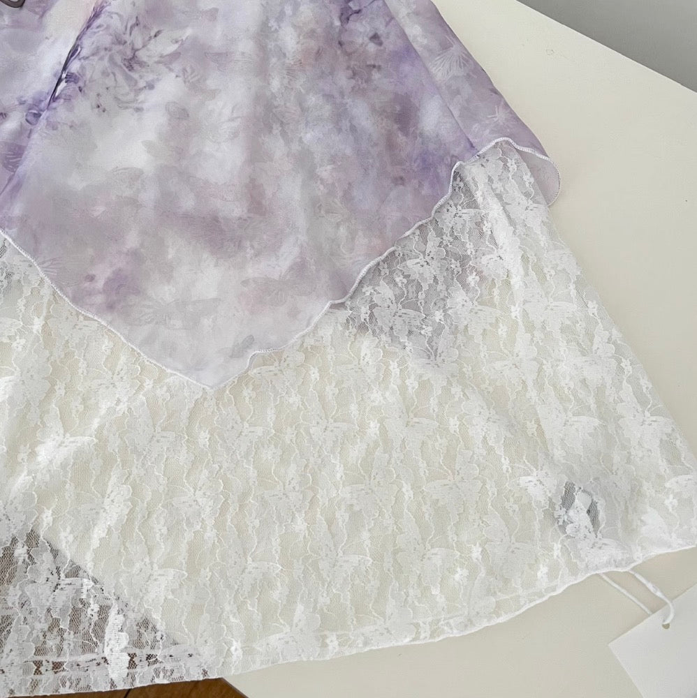 Purple Tie-dye Lace Patchwork Slip Dress