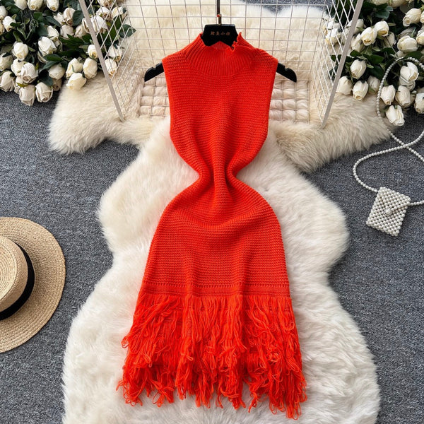 High-end Fringed Sleeveless Knit Dress