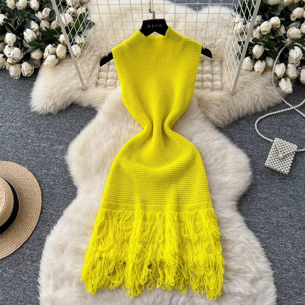 High-end Fringed Sleeveless Knit Dress