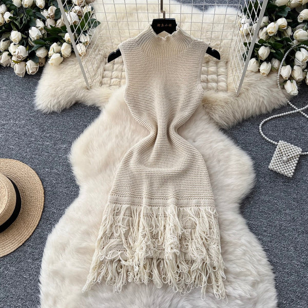 High-end Fringed Sleeveless Knit Dress