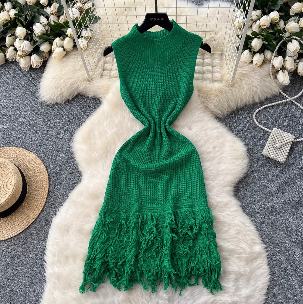 High-end Fringed Sleeveless Knit Dress