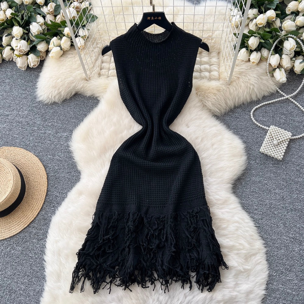 High-end Fringed Sleeveless Knit Dress