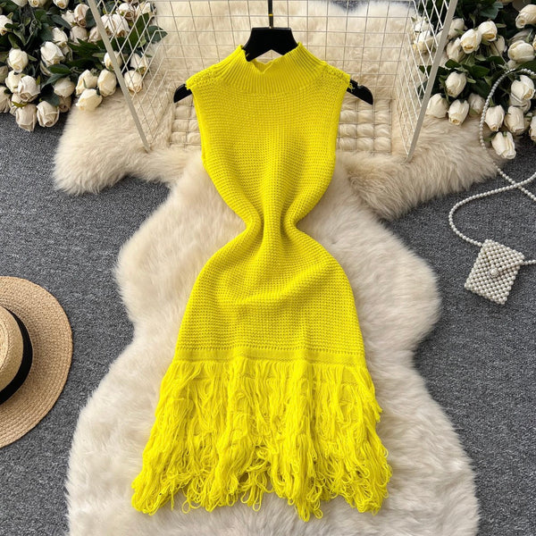 High-end Fringed Sleeveless Knit Dress