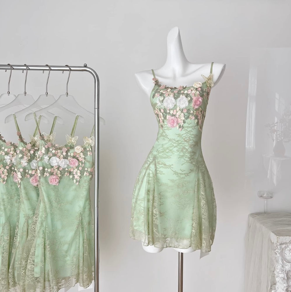 3D Floral Embroidered Lace Slip Dress