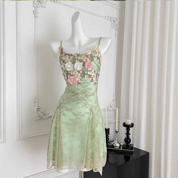 3D Floral Embroidered Lace Slip Dress