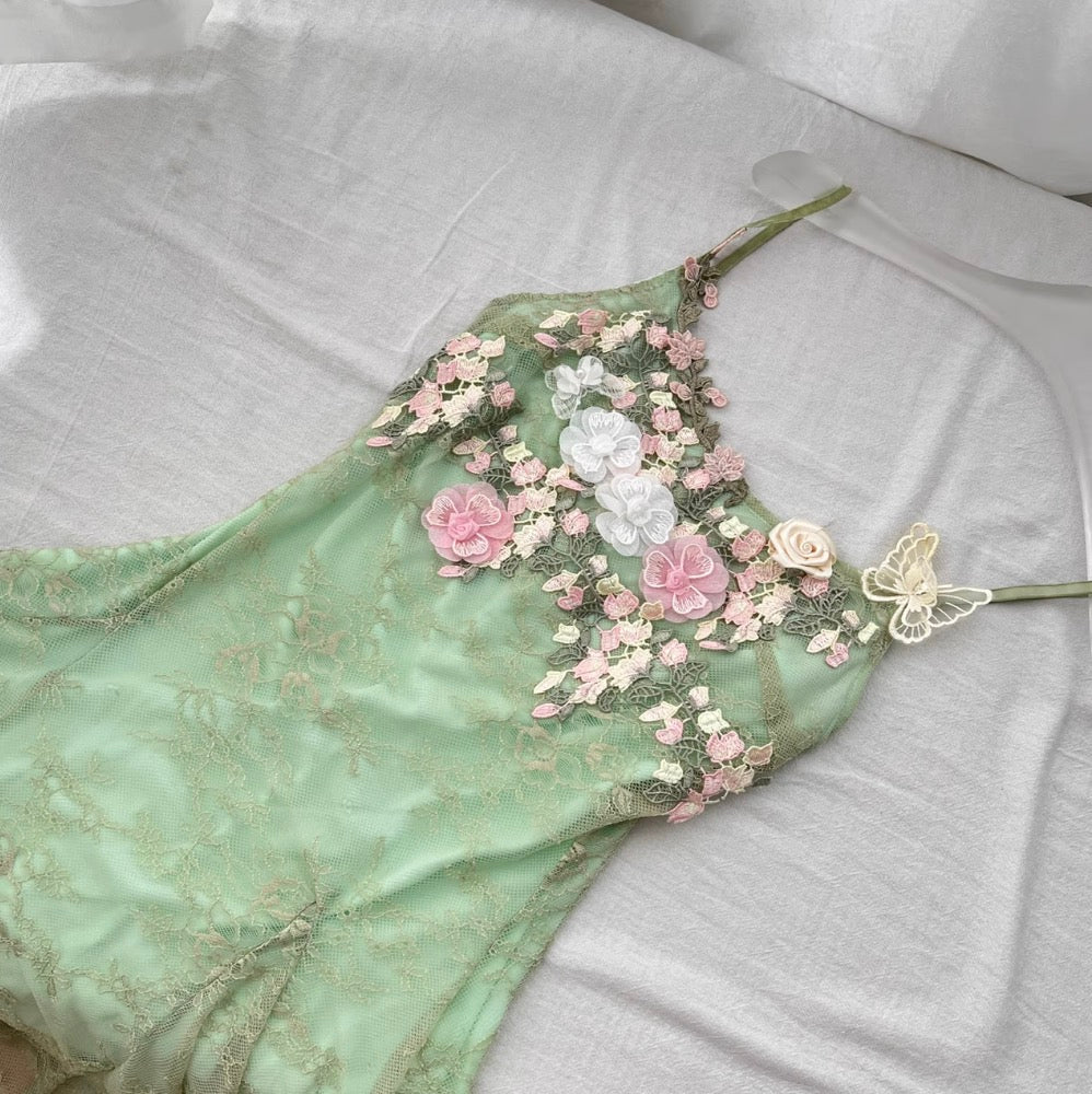 3D Floral Embroidered Lace Slip Dress