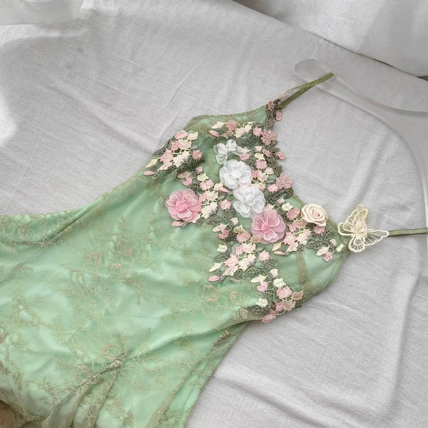 3D Floral Embroidered Lace Slip Dress