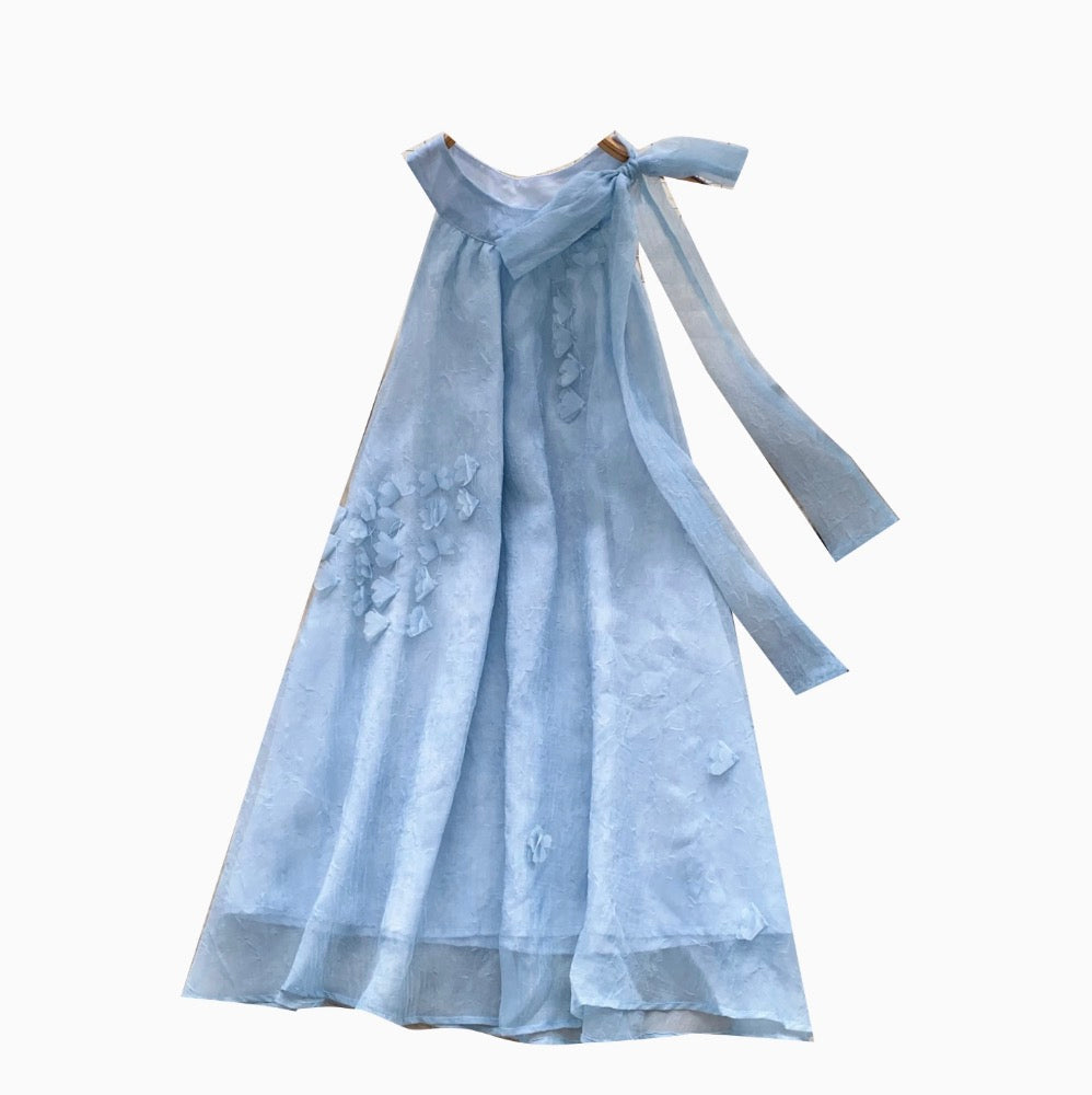 Ribbon Lace-up Chiffon A-line Dress