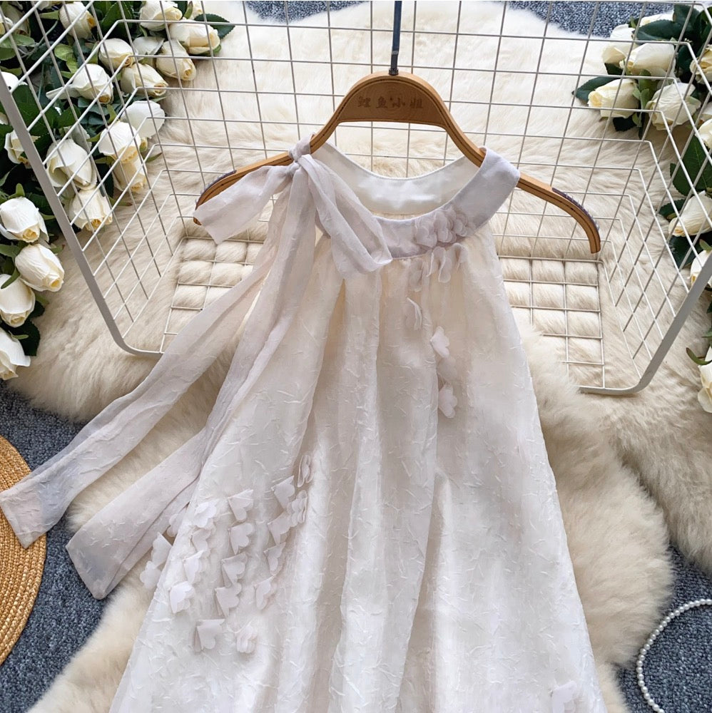 Ribbon Lace-up Chiffon A-line Dress