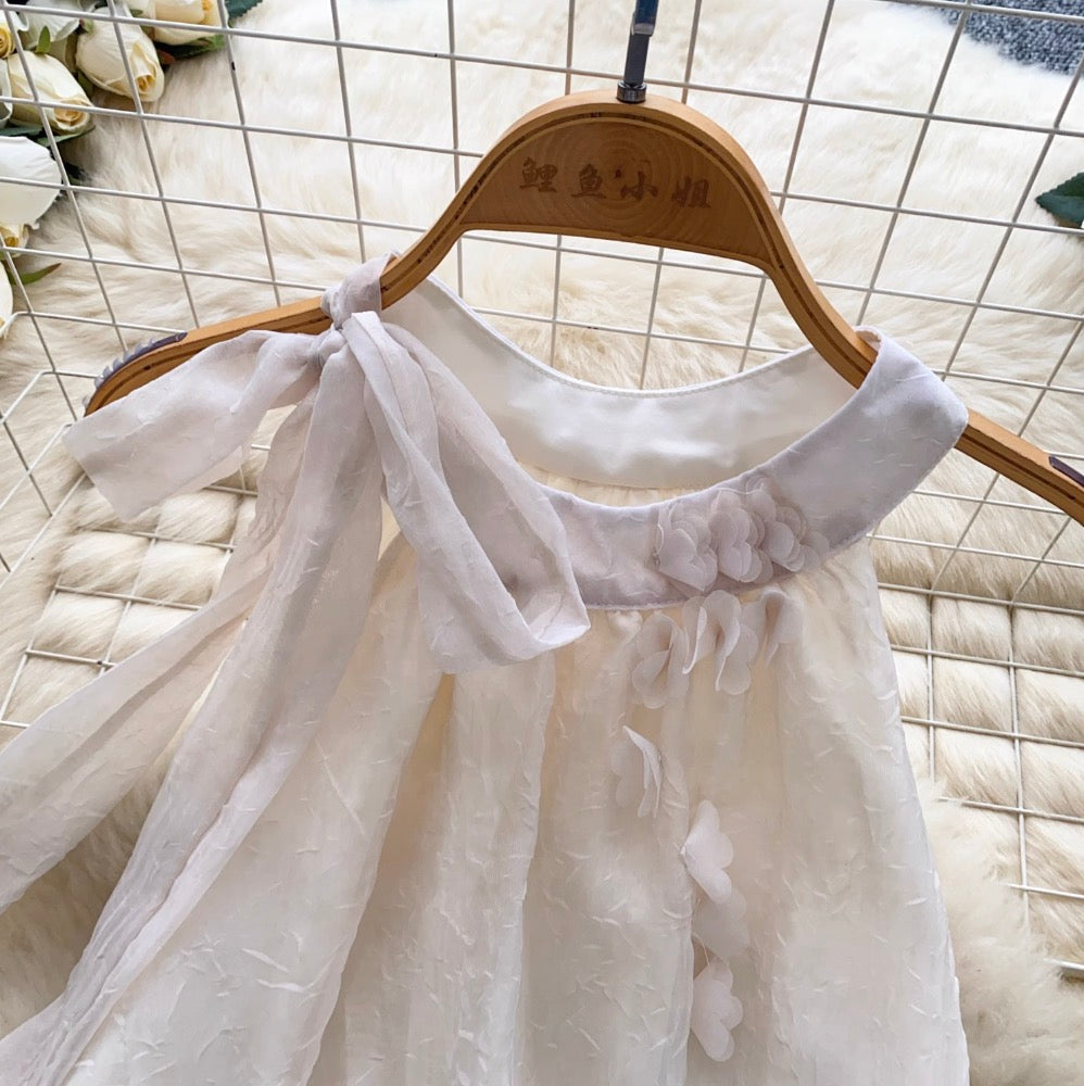Ribbon Lace-up Chiffon A-line Dress