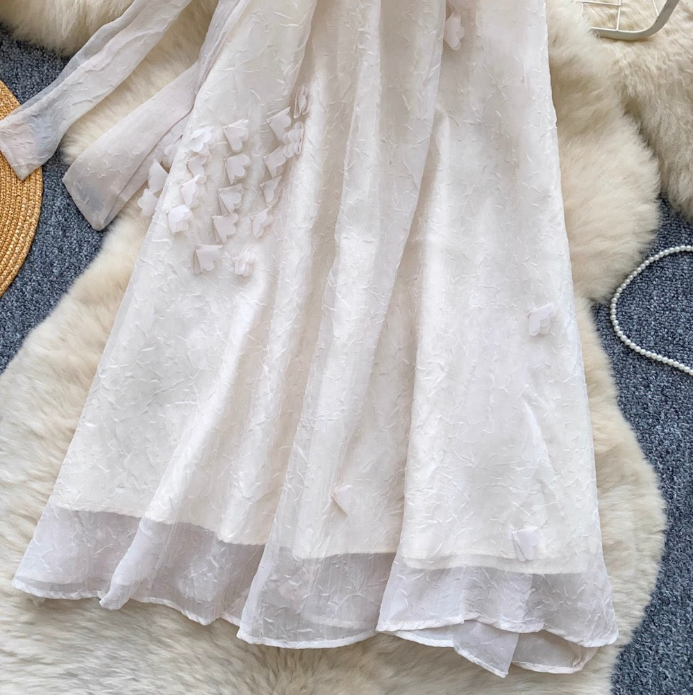 Ribbon Lace-up Chiffon A-line Dress