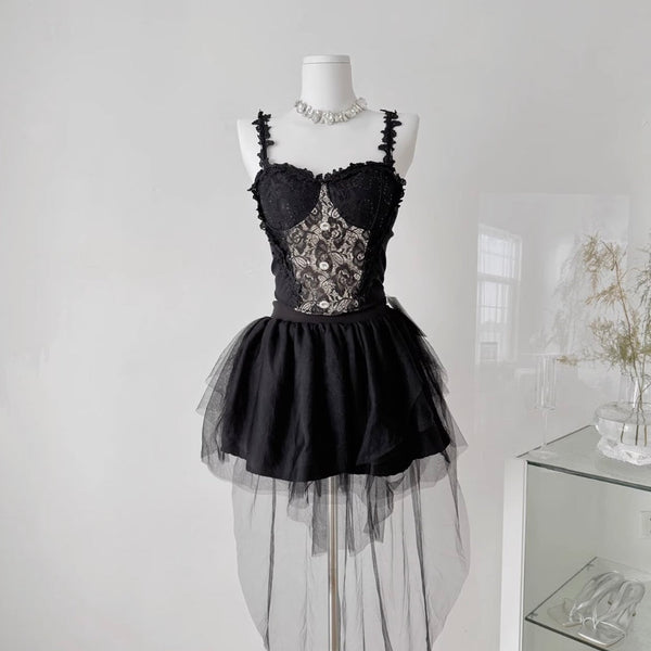 Embroidered Lace Camisole & Skirt 2Pcs