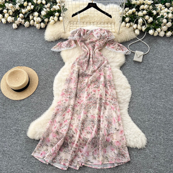 Lace Patchwork Floral Chiffon Dress